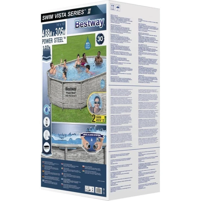 Бассейн каркасный овальный Bestway Power Steel 488x305x107 см серый