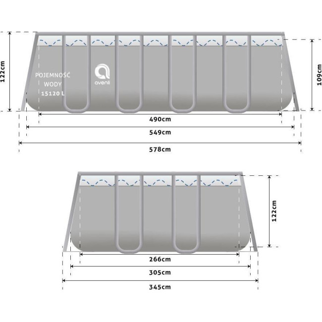 Басейн каркасний прямокутний 18в1 Avenli Garden 549x305x122 см KIT - сірий