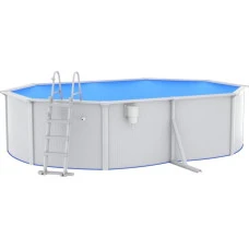 Бассейн каркасный овальный vidaXL 490 x 360 x 120 см, белый + стремянка.