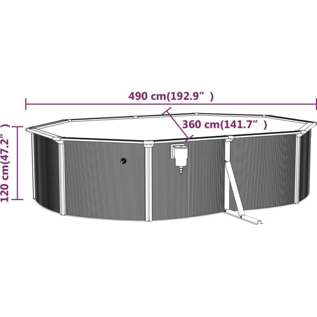 Бассейн каркасный овальный vidaXL 490 x 360 x 120 см, белый + стремянка.
