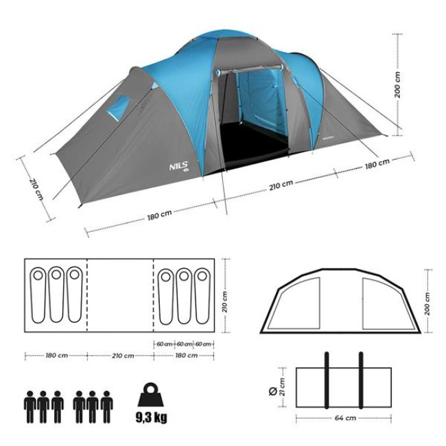 Кемпинговая палатка NILS CAMP NC6031 HIGLAND серо-голубая