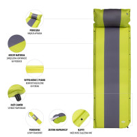 Самонадувающийся коврик с подушкой NILS CAMP NC4349, 193 х 58 х 3 см, зелено-серый