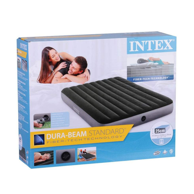 Матрац надувний Intex 64779 з електронасосом 203x152x25 см, сіро-зелений