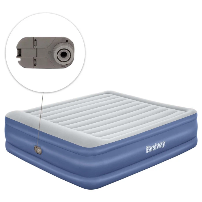 Надувной матрас Bestway 67692 со встроенным электронасосом 203x193 см, сине-серый.