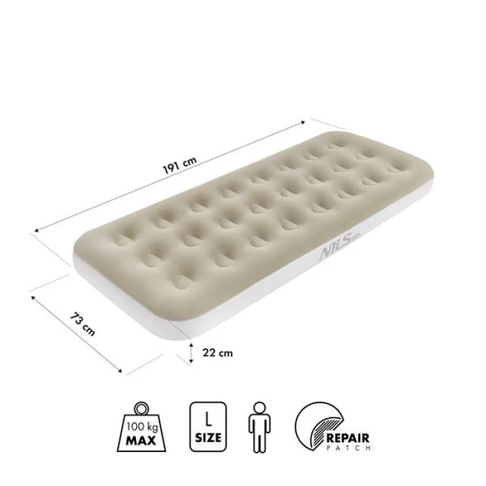 Матрас надувной одноместный NILS CAMP NC2801 191 х 73 х 22 см, бежевый