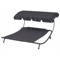 Лежак садовий з регульованим навісом, двомісний, чорний HG04786