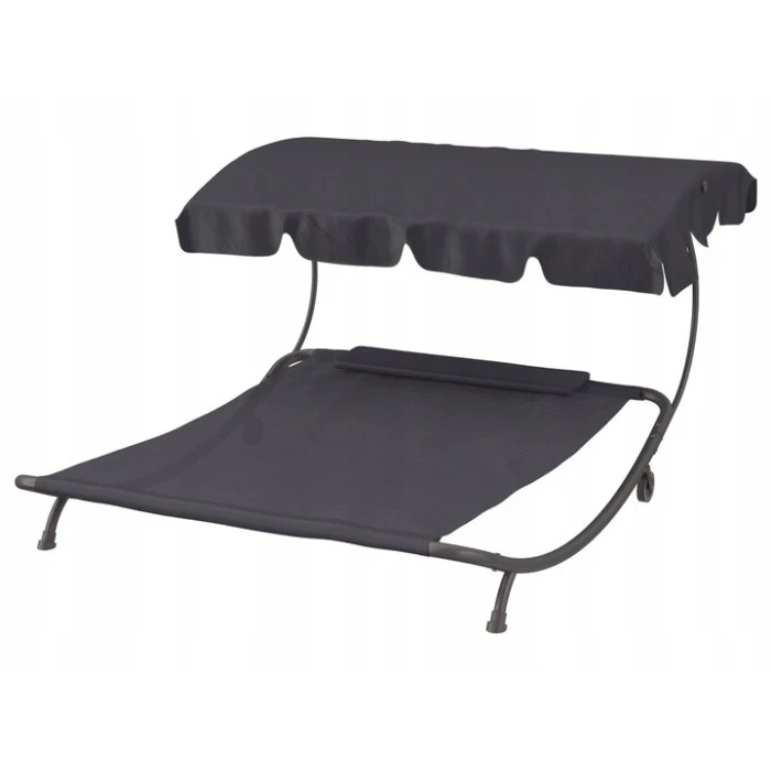 Лежак садовый с регулируемым навесом, двухместный, черный HG04786