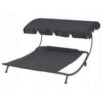 Лежак садовий з регульованим навісом, двомісний, чорний HG04786