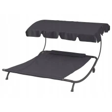 Лежак садовый с регулируемым навесом, двухместный, черный HG04786