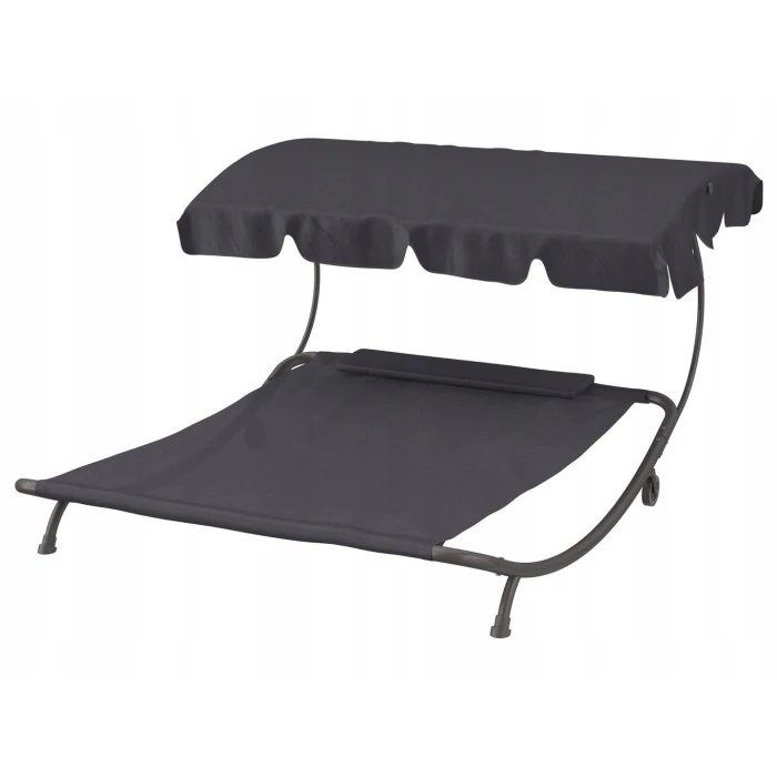 Лежак садовый с регулируемым навесом, двухместный, черный HG04786