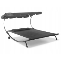 Лежак садовий з регульованим навісом, двомісний, чорний HG04786