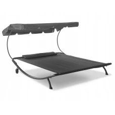 Лежак садовый с регулируемым навесом, двухместный, черный HG04786