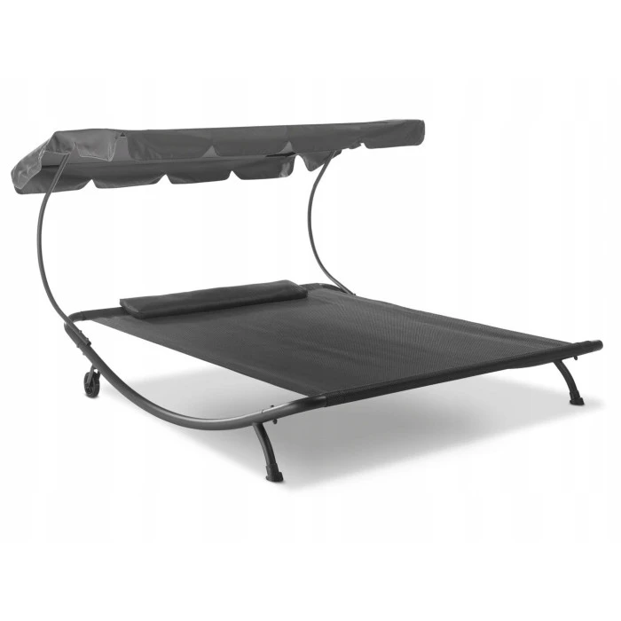 Лежак садовый с регулируемым навесом, двухместный, черный HG04786