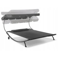 Лежак садовый с регулируемым навесом, двухместный, черный HG04786