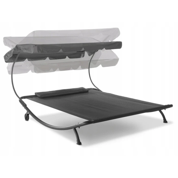 Лежак садовый с регулируемым навесом, двухместный, черный HG04786