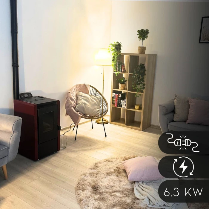 Пелетна піч-камін Thunder Leyla Red 6,3 кВт
