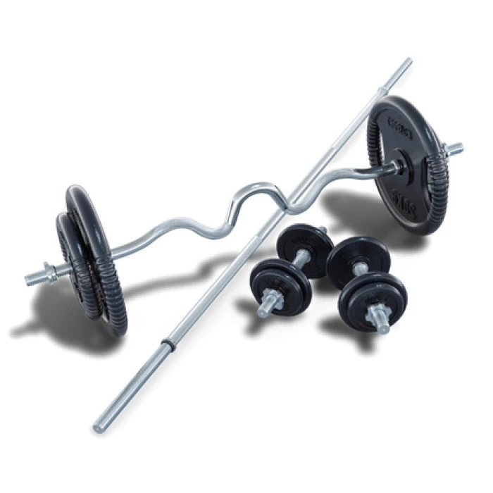 Скамейка для жима со стойками + штанга с гантелями 95 кг K-Sport KSSL110