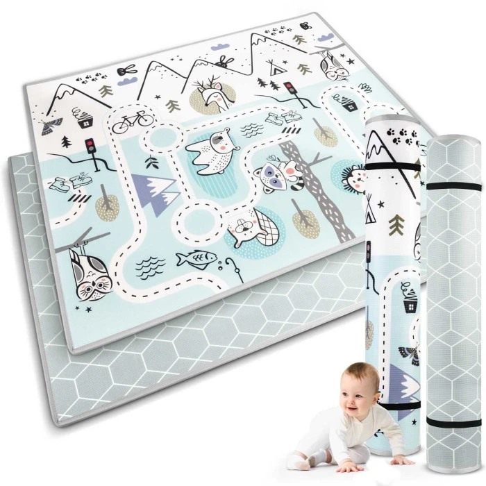 Килимок розкладний дитячий 180 x 150 x 1,5 см Nukido NK-342 Ліс-Геометрія блакитний
