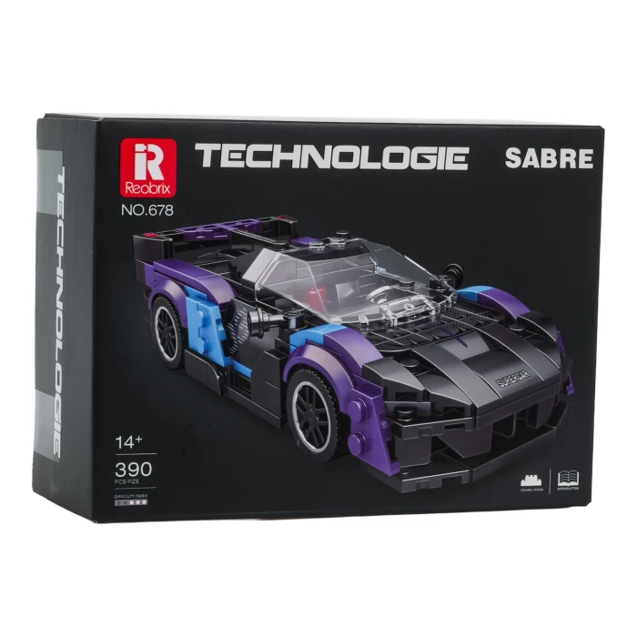 Детский конструктор Reobrix 678 Спортивный автомобиль 390 эл, черно-синий