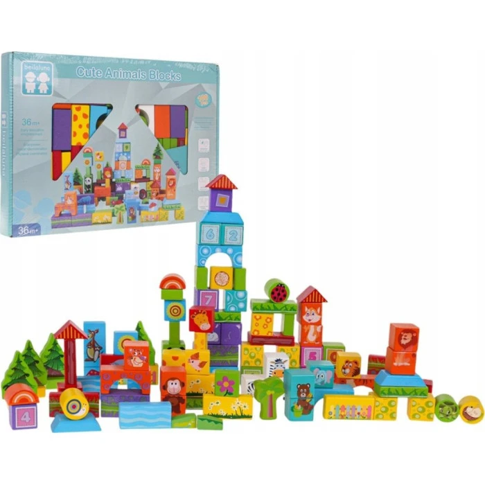 Детский набор деревянных кубиков Животные 100 эл. ZDR.BLLN-3430