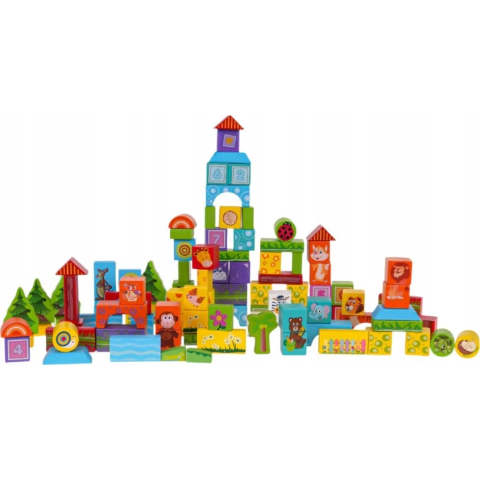 Детский набор деревянных кубиков Животные 100 эл. ZDR.BLLN-3430