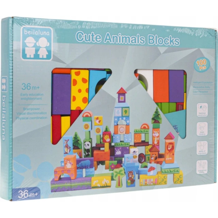 Детский набор деревянных кубиков Животные 100 эл. ZDR.BLLN-3430