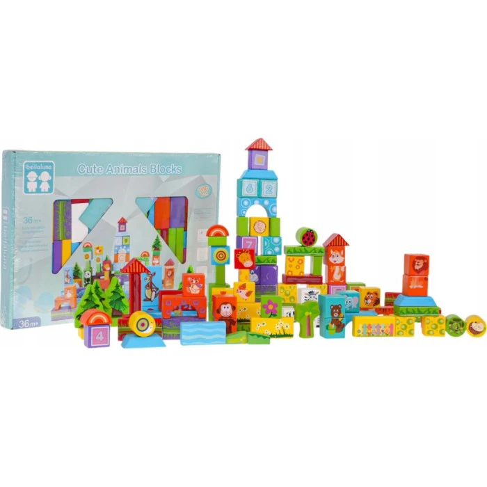 Детский набор деревянных кубиков Животные 100 эл. ZDR.BLLN-3430