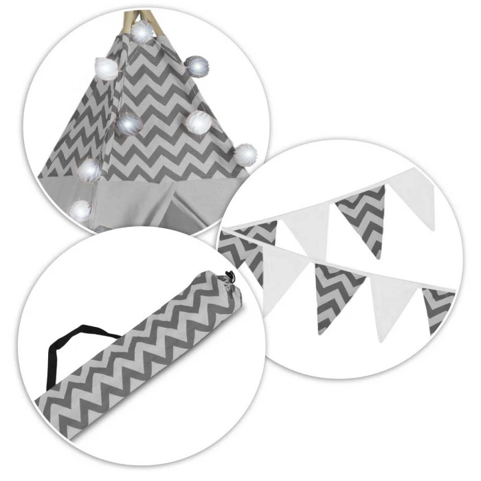 Вигвам детский с гирляндой и фонариками Nukido серый