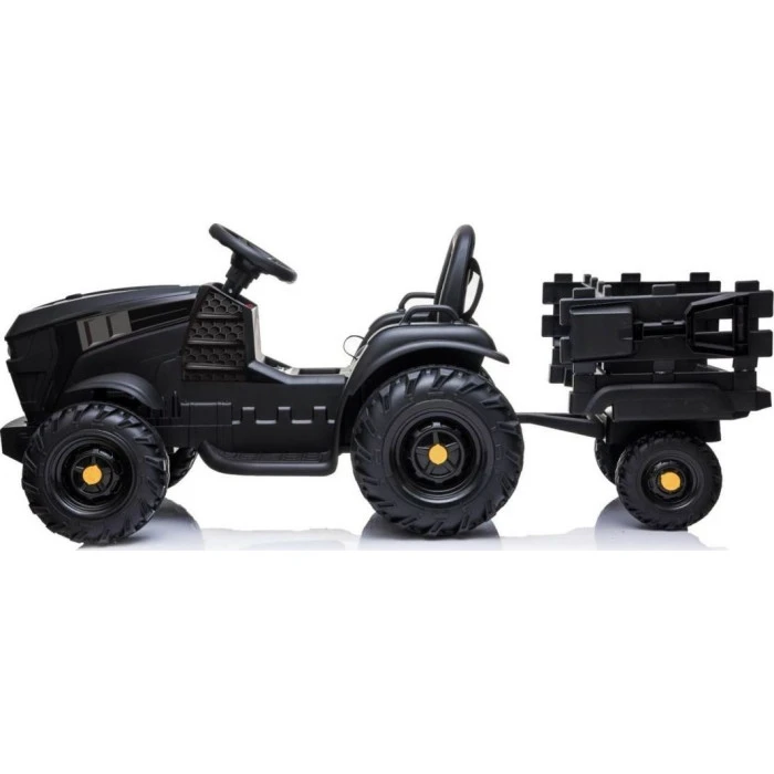 Дитячий акумуляторний трактор, титановий із причепом Чорний
