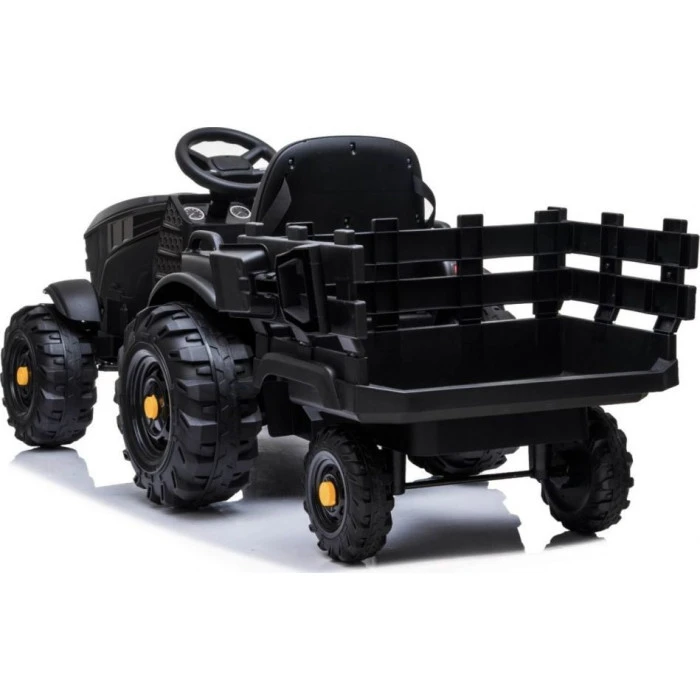 Дитячий акумуляторний трактор, титановий із причепом Чорний