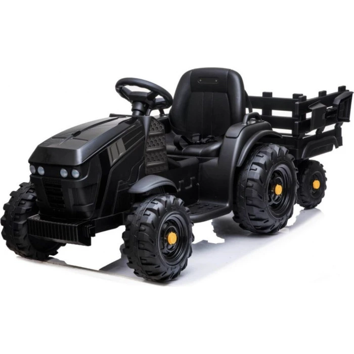 Дитячий акумуляторний трактор, титановий із причепом Чорний