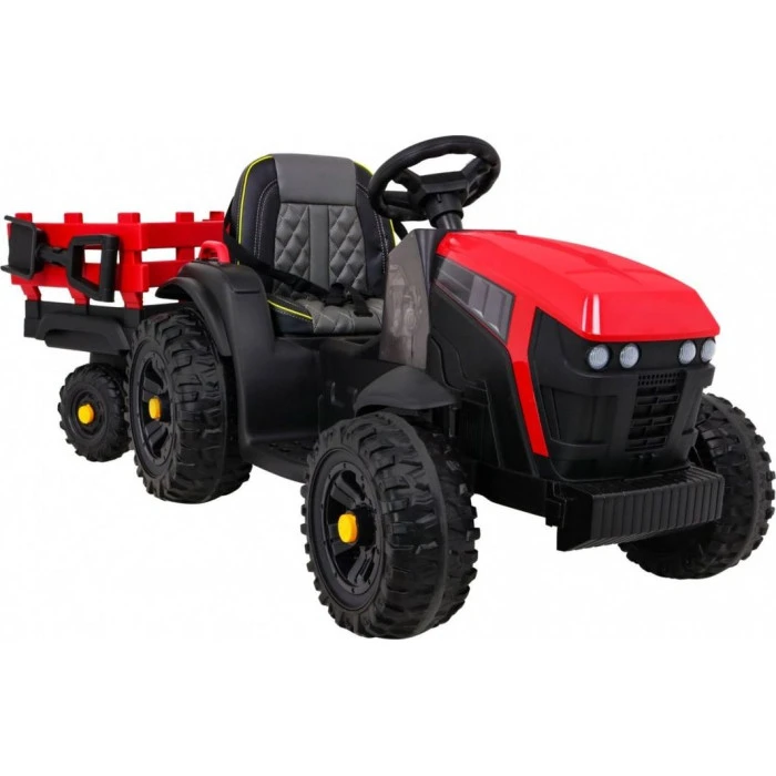 Дитячий акумуляторний трактор, титановий із причепом Червоний