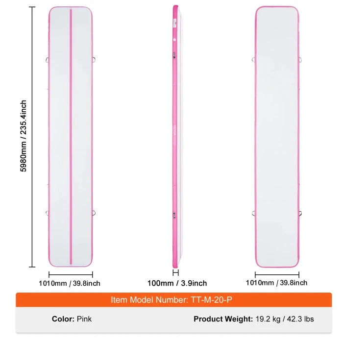 Килимок надувний VEVOR 598 x 101 x 10 см, біло-рожевий