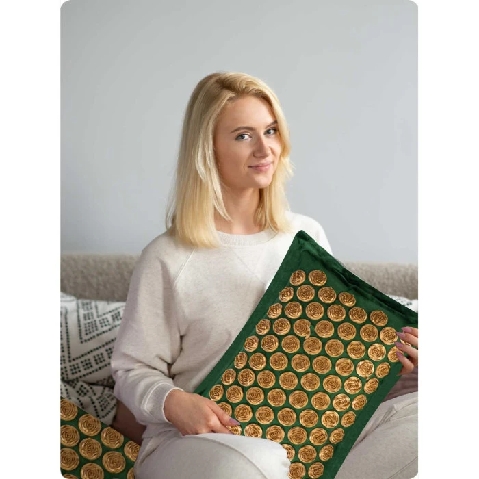 Акупунктурний килимок з подушкою зелено-золотистий NS-902