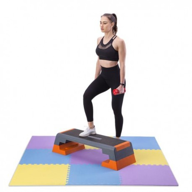 Коврик-пазл защитный MP10 ONE FITNESS – 9 частей/фиолетово-желто-голубой