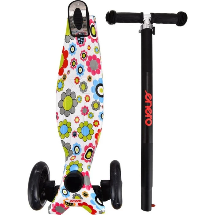 Самокат детский трехколесный Enero Maxi Flowers черно-белый