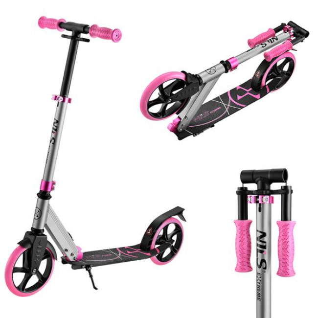 Самокат складний Nils Extreme HM127 сіро-рожевий