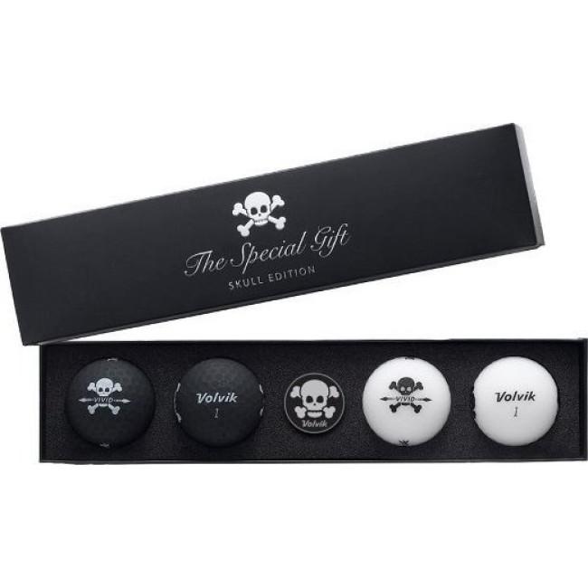 Мячи для гольфа Volvik Skull 4 шт, черно-белые