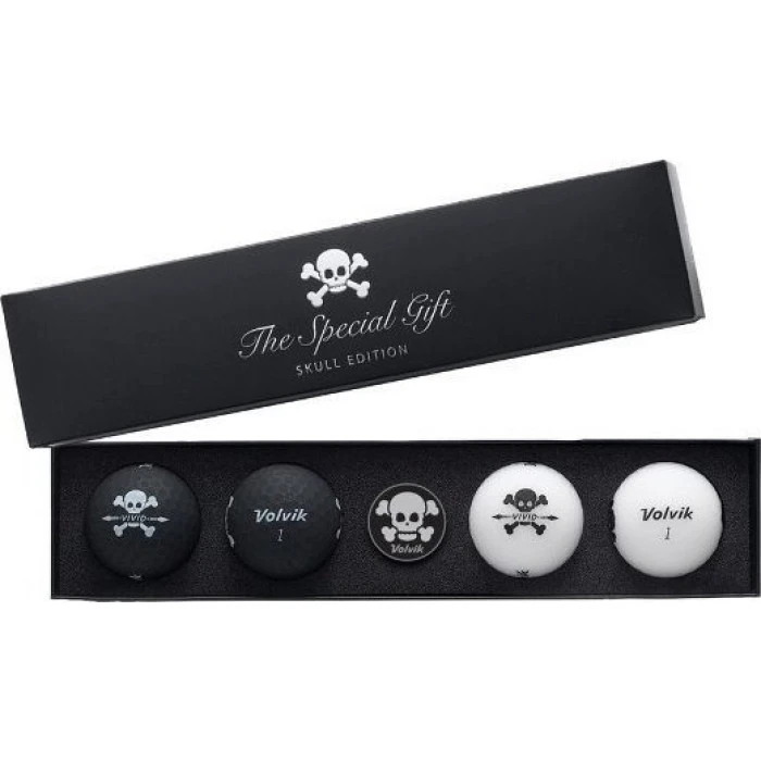 Мячи для гольфа Volvik Skull 4 шт, черно-белые