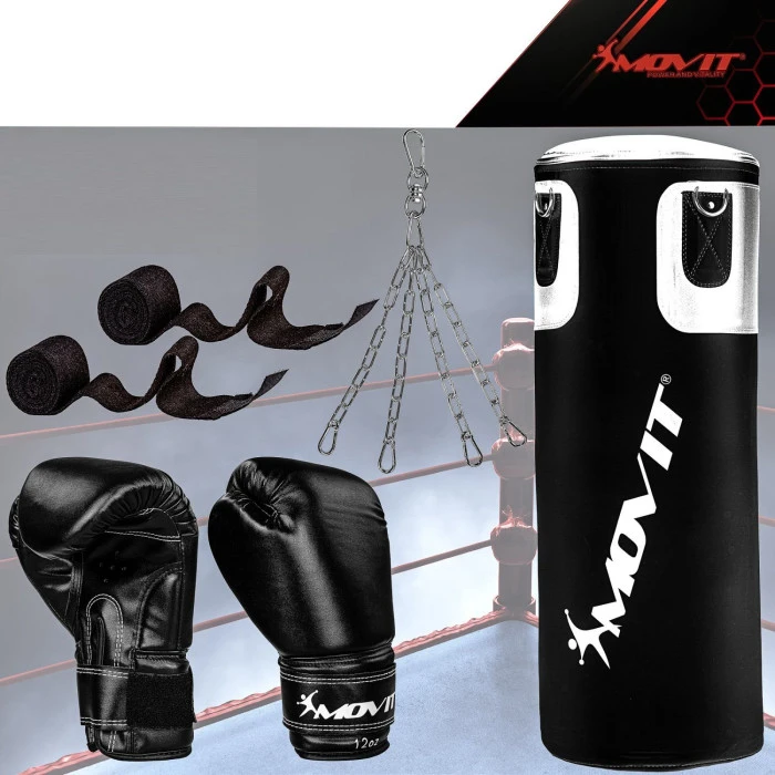 Комплект боксерских перчаток Movit + боксерский мешок 25 кг