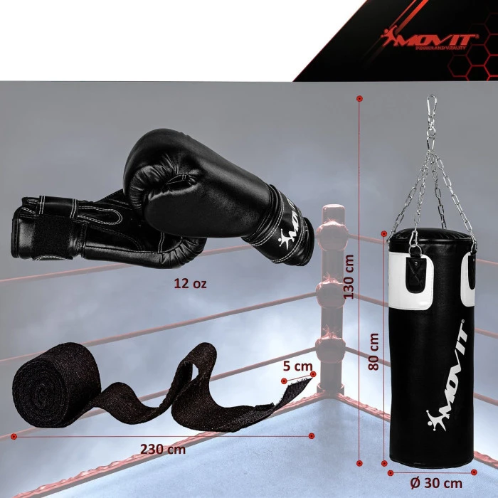 Комплект боксерских перчаток Movit + боксерский мешок 25 кг