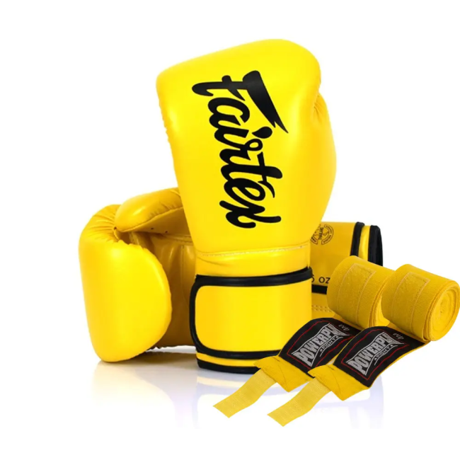 Перчатки боксерские с бинтами Fairtex BGV14 14 унций, желтые