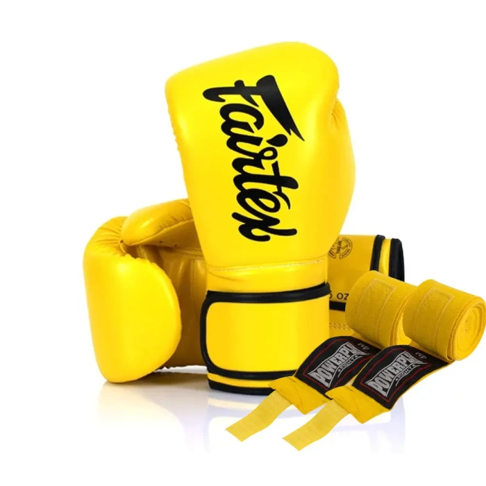 Рукавички боксерські з бинтами Fairtex BGV14 14 унцій, жовті