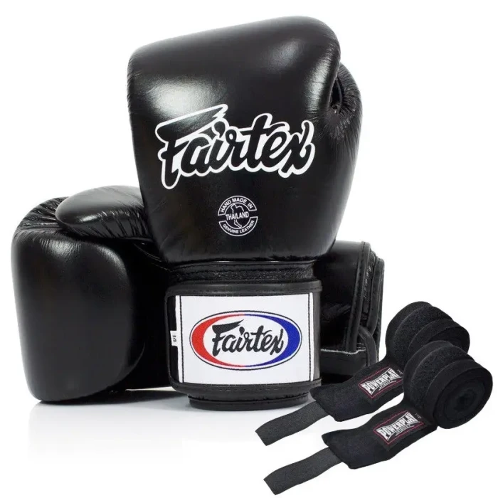 Рукавички боксерські шкіряні з бинтами Fairtex BGV1 10 унцій, чорні