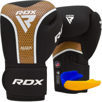 Перчатки боксерские с капой RDX AURA PLUS T-17 размер 10 унций, черно-золотистые.
