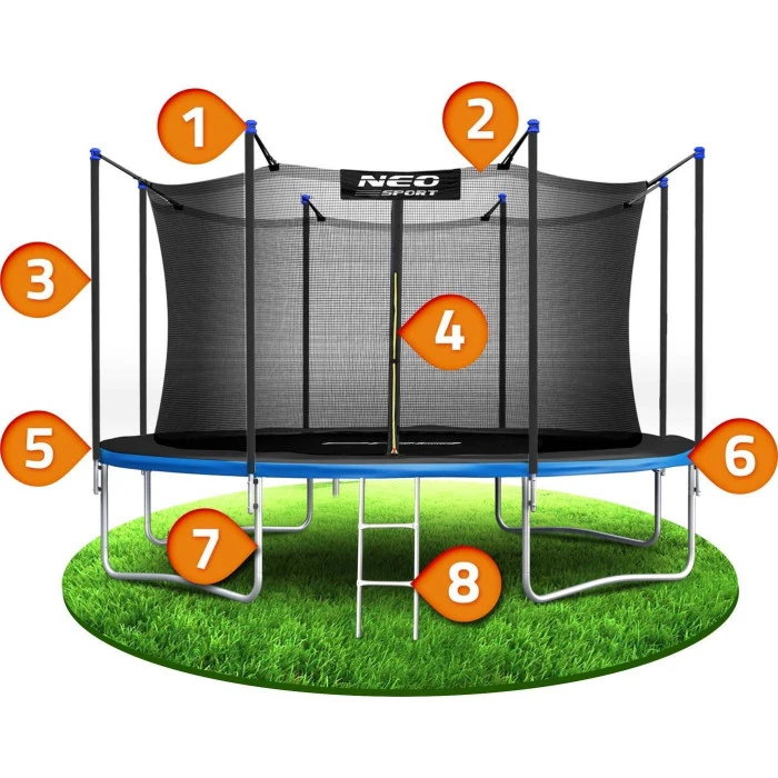 Батут Neo-Sport с внутренней сеткой 14 футов 435 см черно-синий