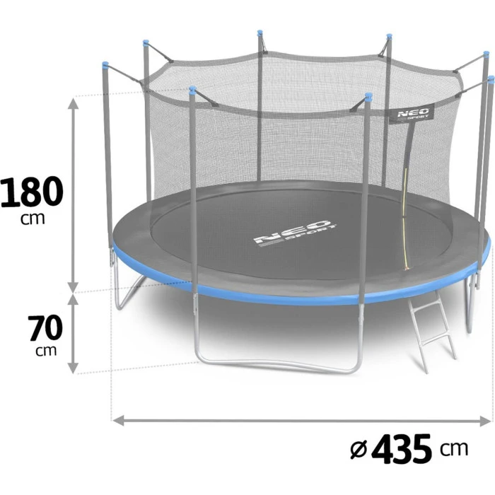 Батут Neo-Sport с внутренней сеткой 14 футов 435 см черно-синий