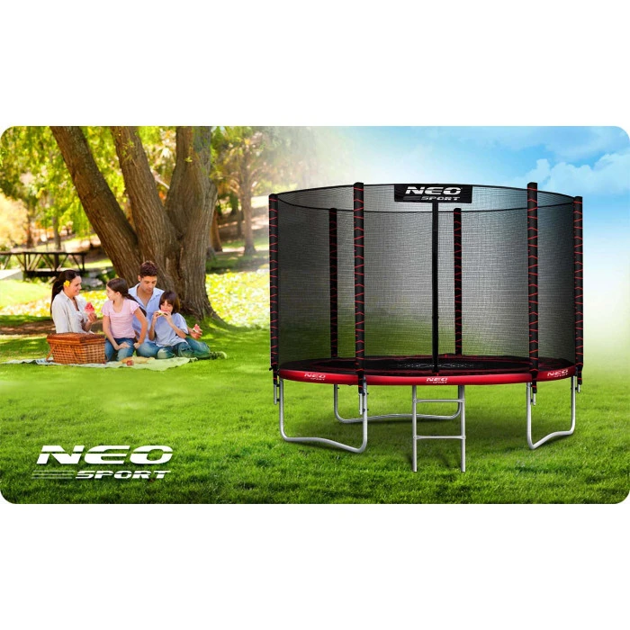 Батут Neo-Sport з зовнішньою сіткою 252 см чорно-червоний
