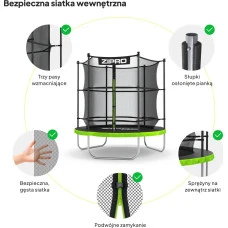 Батут Zipro Jump Pro с внутренней сеткой 6 футов 183 см черно-зеленый