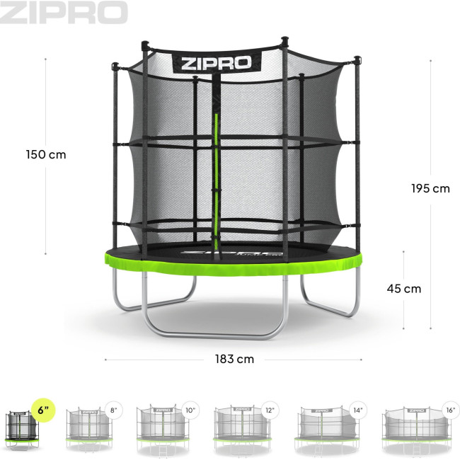Батут Zipro Jump Pro с внутренней сеткой 6 футов 183 см черно-зеленый